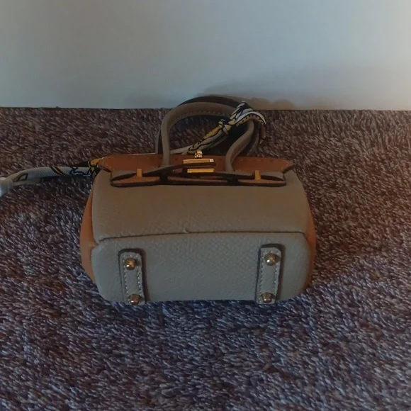 Taupe and Tan Structured Top-Handle Women's Bag Charm - Picture 4 of 4